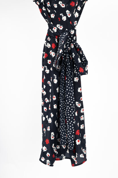Weekend Max Mara Navy Floral Silk Waist-Tie Mini Dress