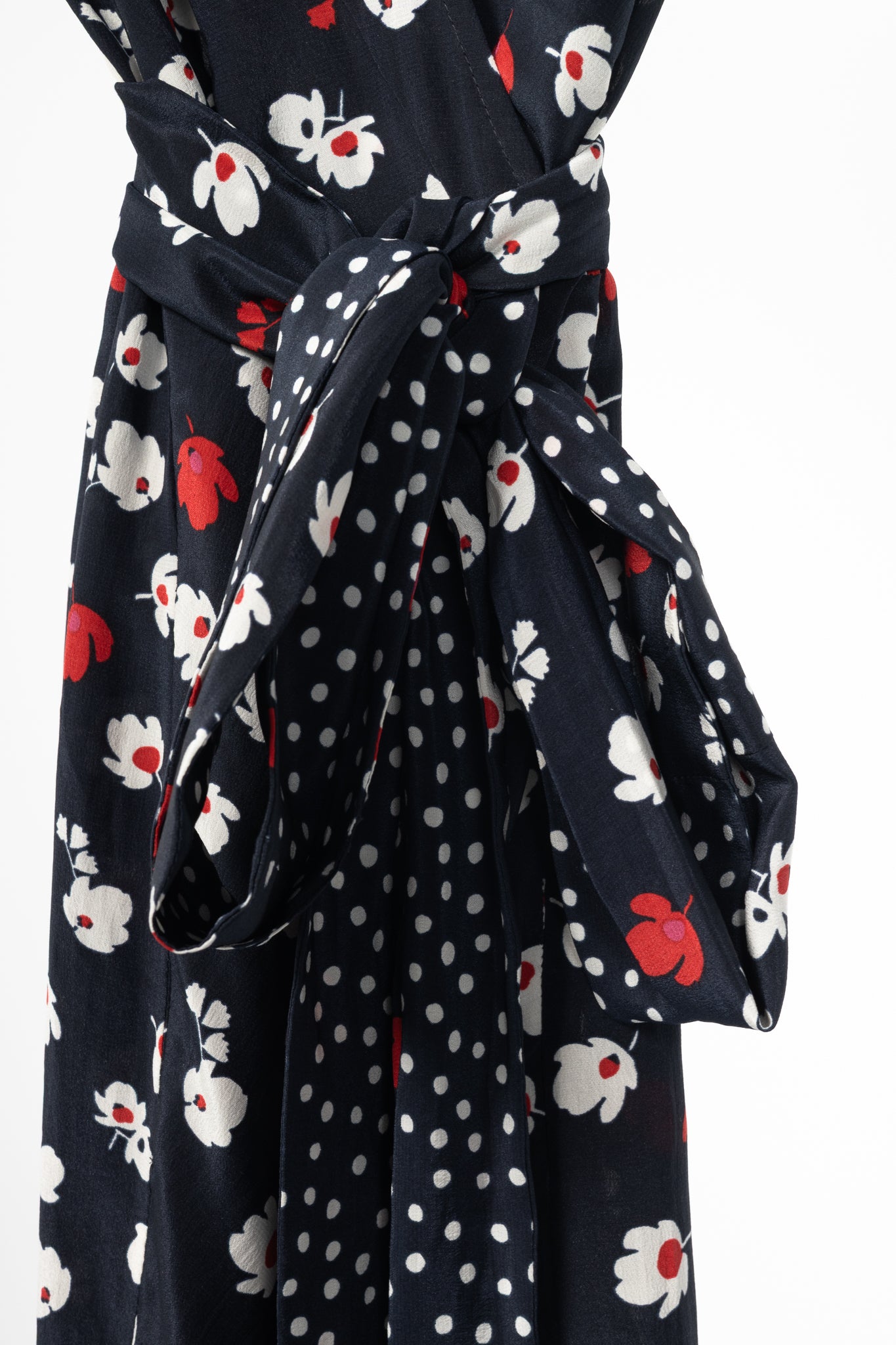 Weekend Max Mara Navy Floral Silk Waist-Tie Mini Dress