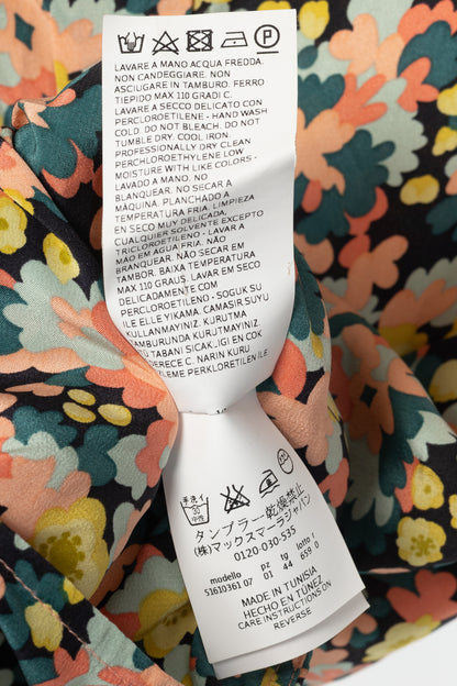 Weekend Max Mara Teal & Pink Floral Silk-Crepe Hidden-Button Tank