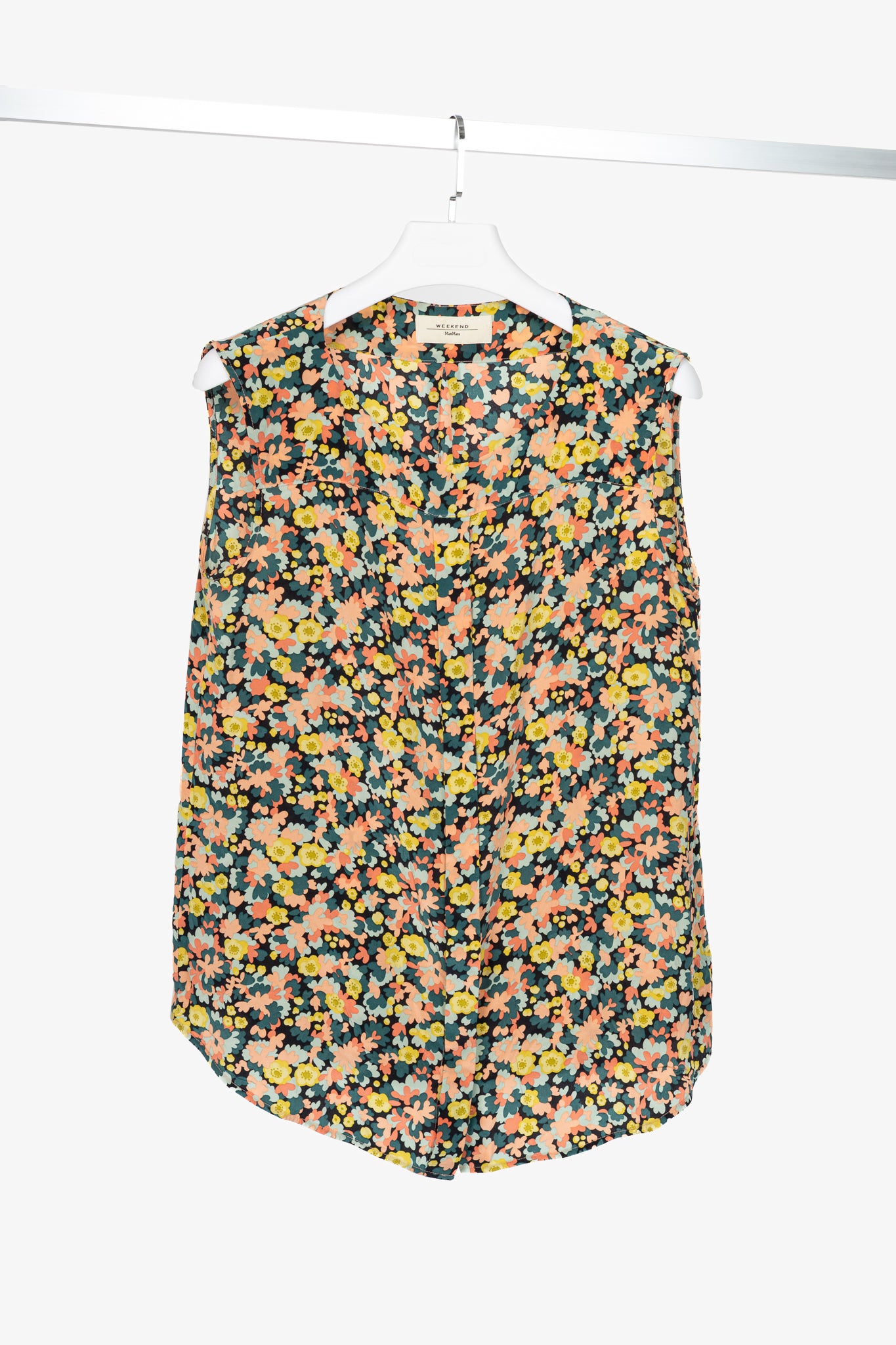 Weekend Max Mara Teal & Pink Floral Silk-Crepe Hidden-Button Tank