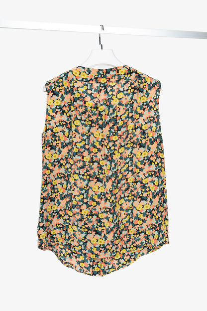 Weekend Max Mara Teal & Pink Floral Silk-Crepe Hidden-Button Tank