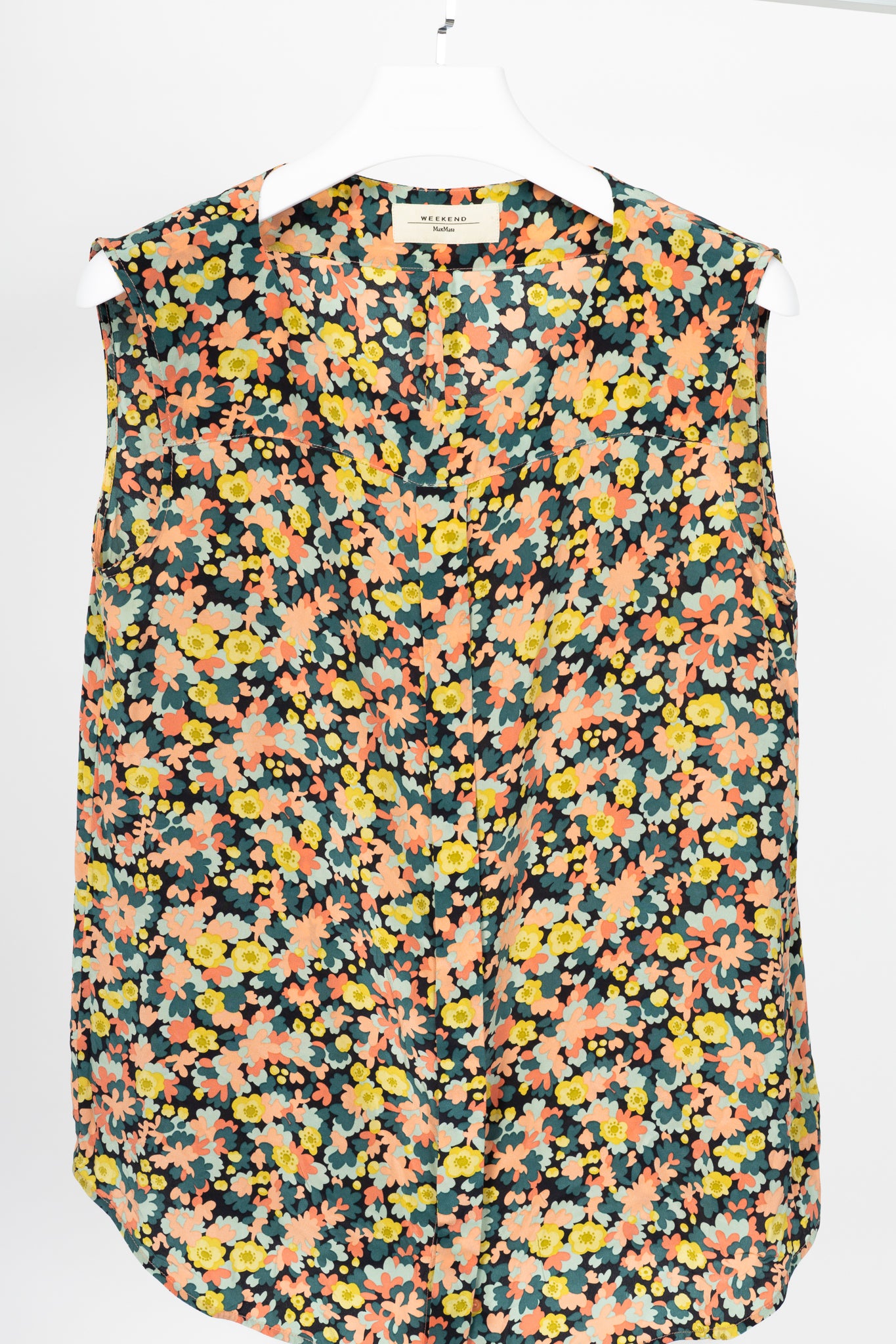 Weekend Max Mara Teal & Pink Floral Silk-Crepe Hidden-Button Tank