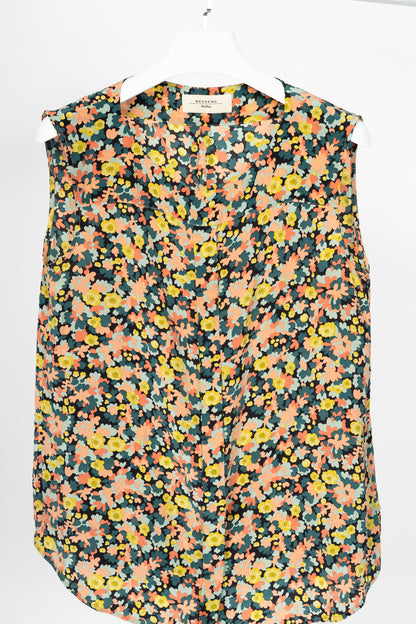 Weekend Max Mara Teal & Pink Floral Silk-Crepe Hidden-Button Tank