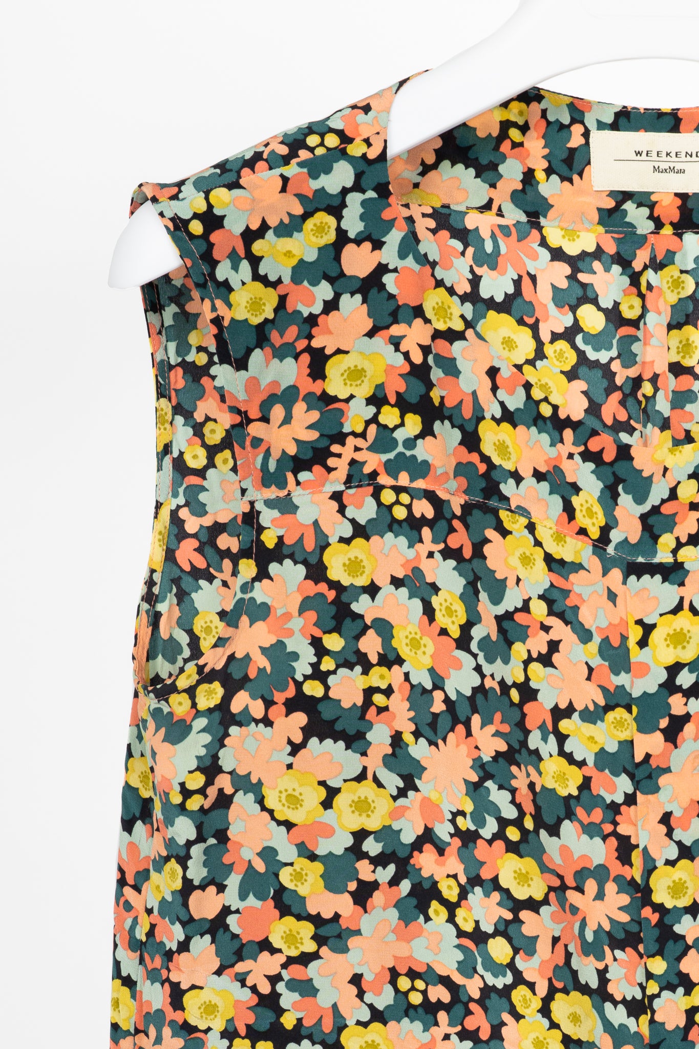 Weekend Max Mara Teal & Pink Floral Silk-Crepe Hidden-Button Tank