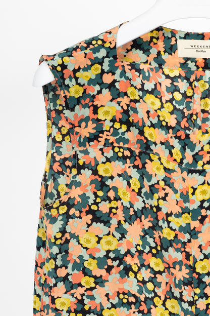 Weekend Max Mara Teal & Pink Floral Silk-Crepe Hidden-Button Tank