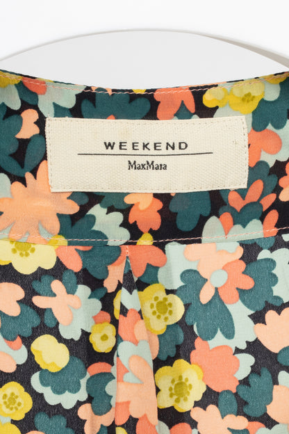 Weekend Max Mara Teal & Pink Floral Silk-Crepe Hidden-Button Tank