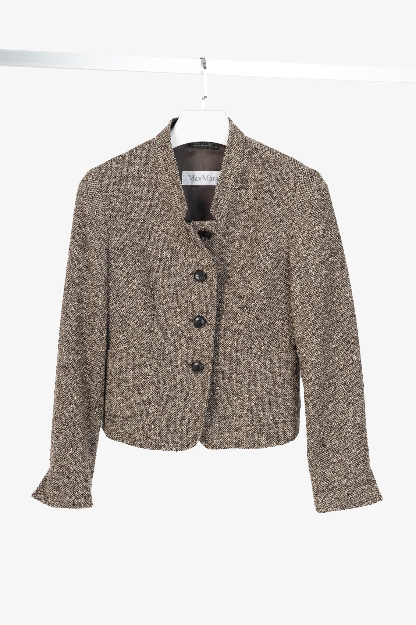 Max Mara Brown Wool-Tweed Stand-Collar Blazer