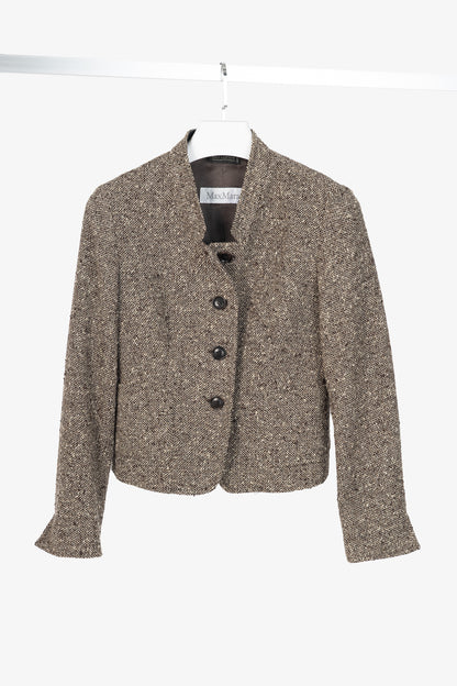 Max Mara Brown Wool-Tweed Stand-Collar Blazer