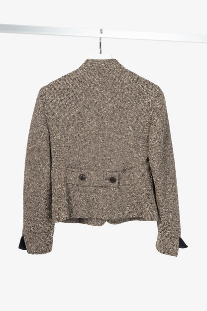 Max Mara Brown Wool-Tweed Stand-Collar Blazer