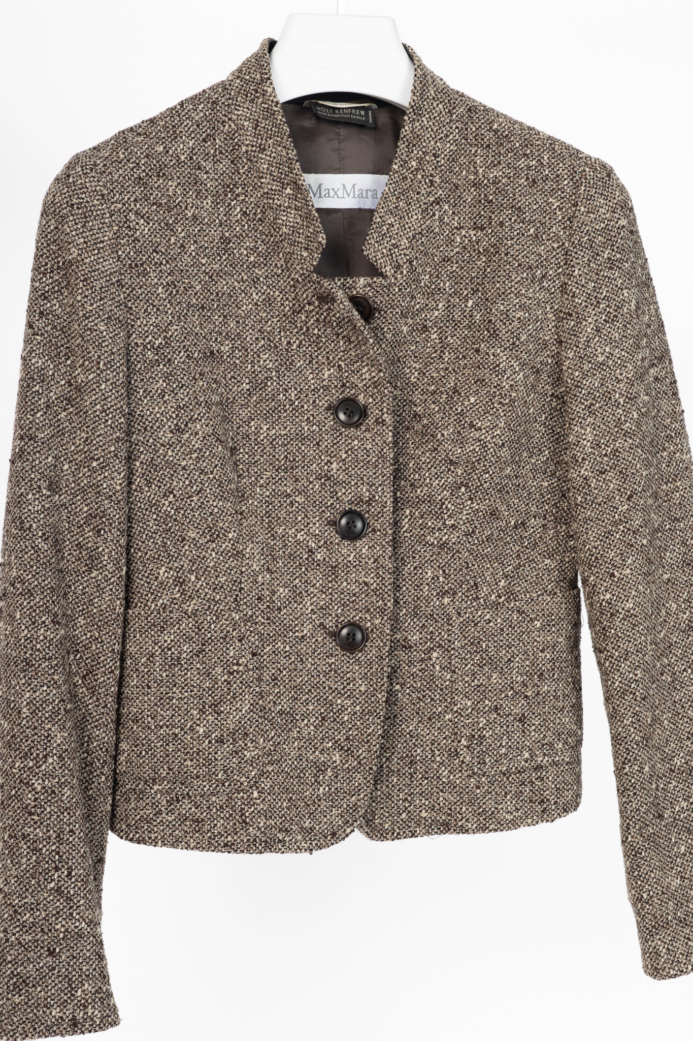 Max Mara Brown Wool-Tweed Stand-Collar Blazer