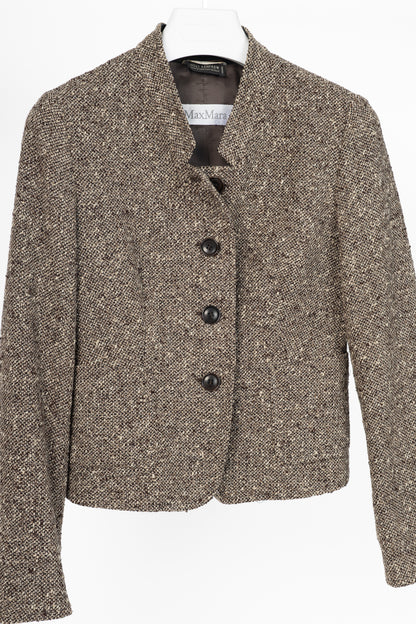 Max Mara Brown Wool-Tweed Stand-Collar Blazer