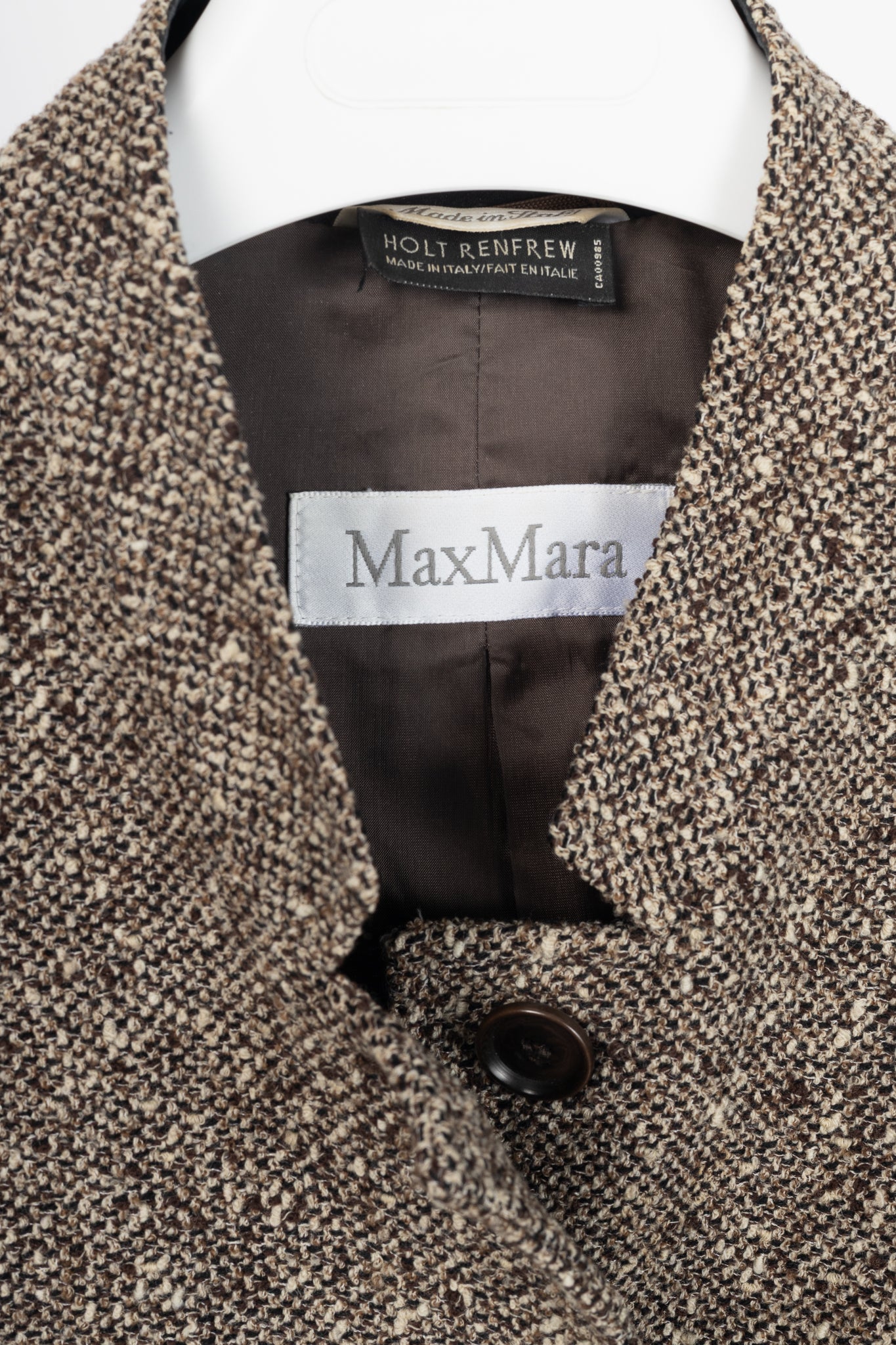 Max Mara Brown Wool-Tweed Stand-Collar Blazer