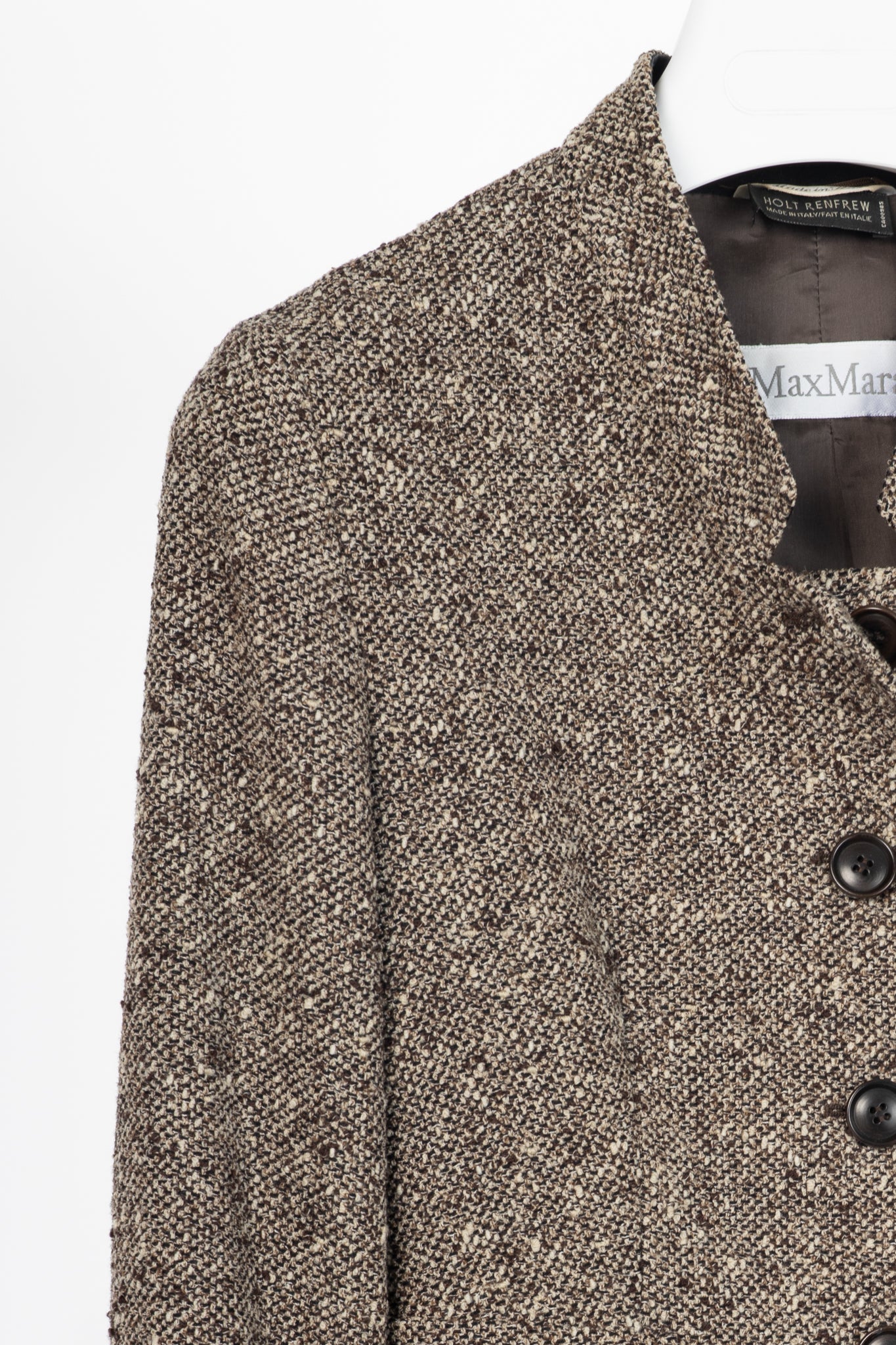 Max Mara Brown Wool-Tweed Stand-Collar Blazer