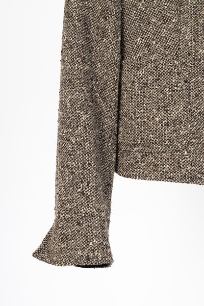 Max Mara Brown Wool-Tweed Stand-Collar Blazer