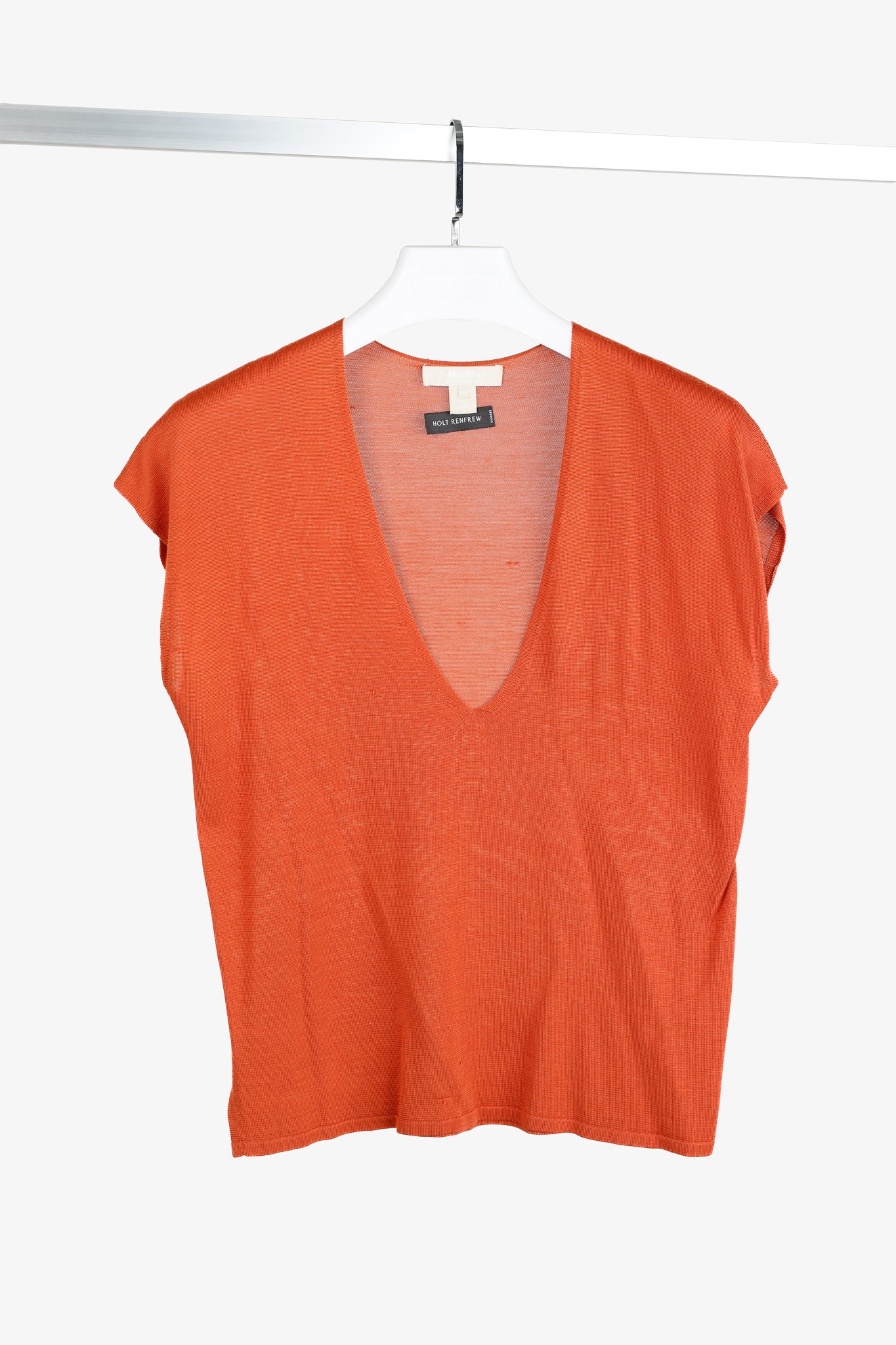 'S Max Mara Burnt Orange Short Dolman Sleeve Silk V-neck Knit Top