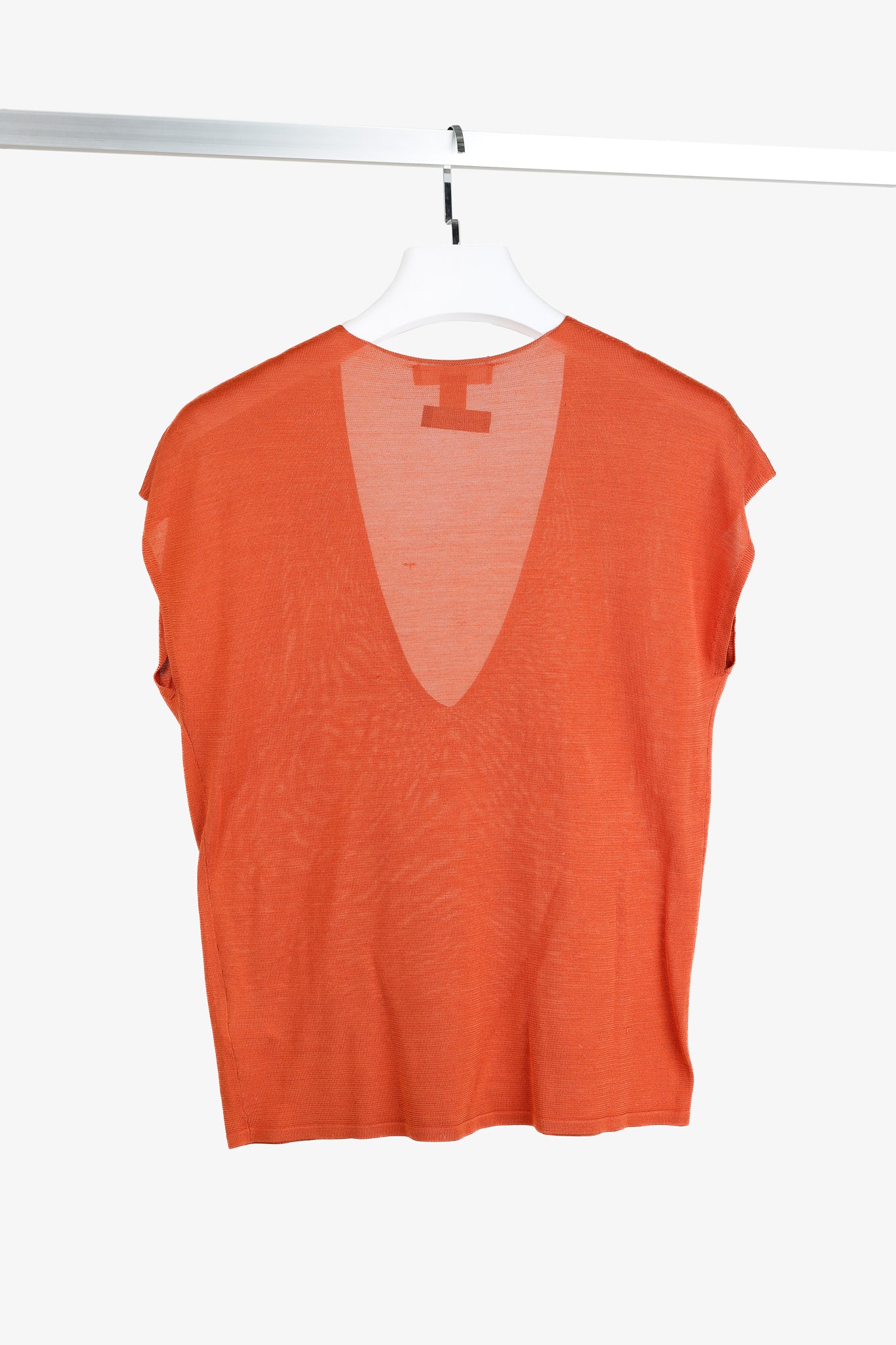 'S Max Mara Burnt Orange Short Dolman Sleeve Silk V-neck Knit Top