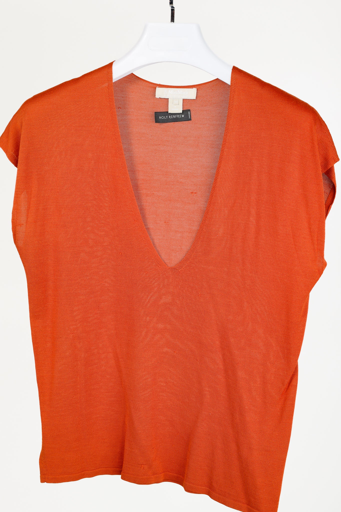 'S Max Mara Burnt Orange Short Dolman Sleeve Silk V-neck Knit Top