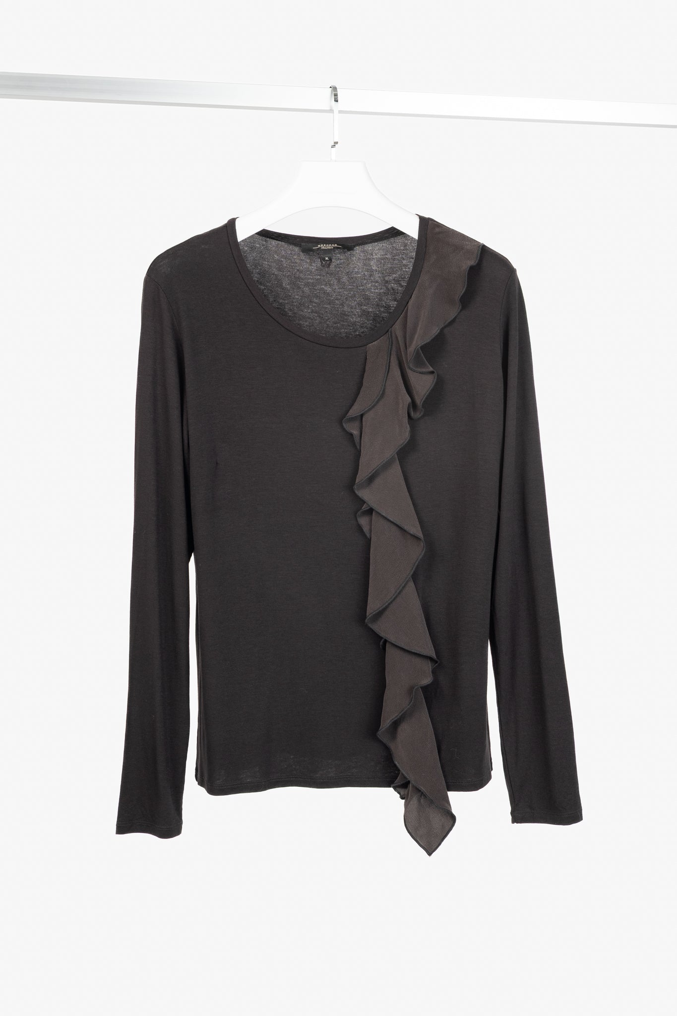 Weekend Max Mara Brown Jersey Silk-Ruffle T-Shirt