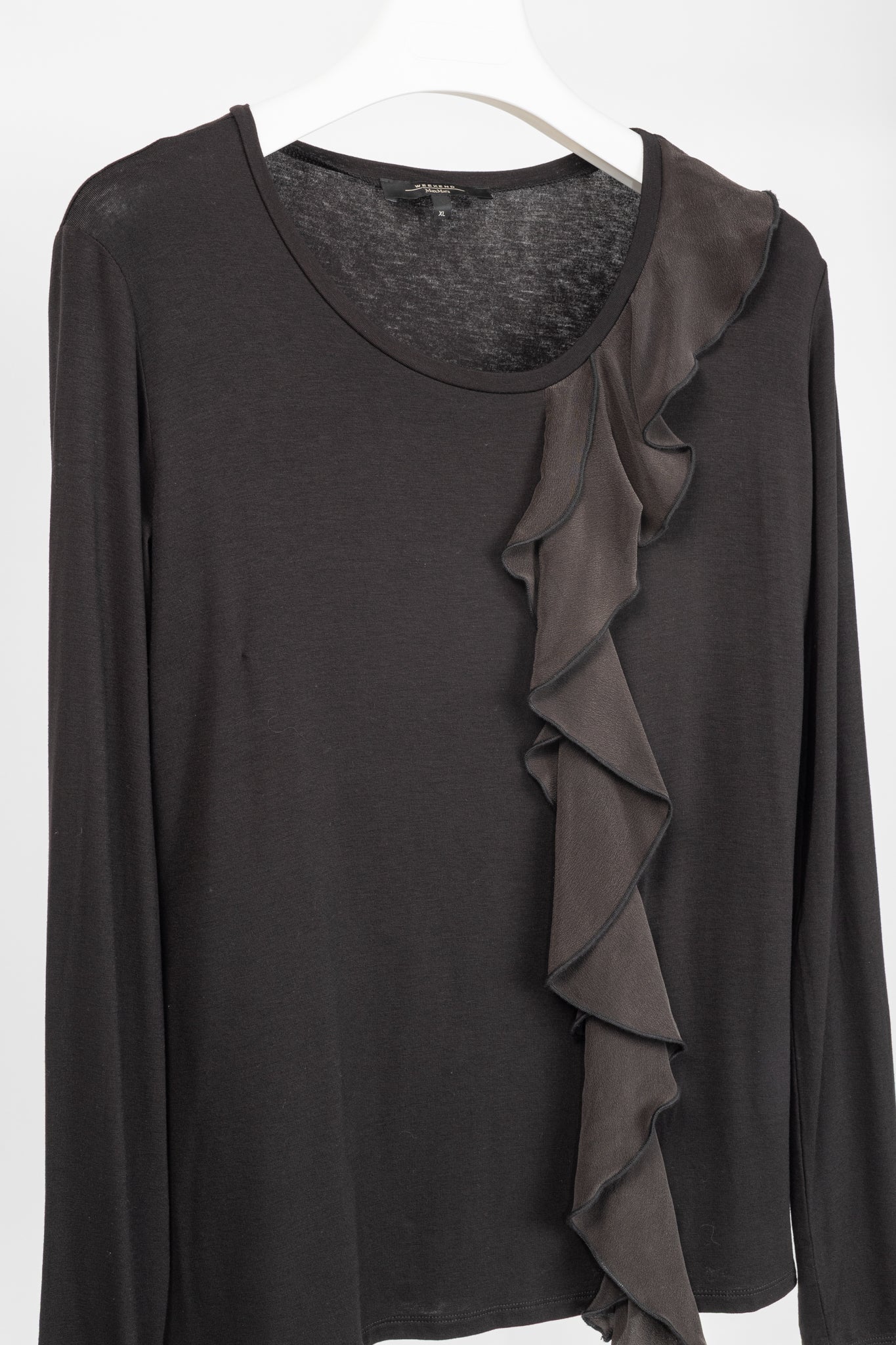 Weekend Max Mara Brown Jersey Silk-Ruffle T-Shirt