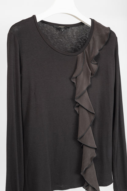 Weekend Max Mara Brown Jersey Silk-Ruffle T-Shirt