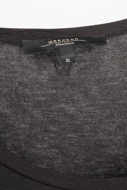 Weekend Max Mara Brown Jersey Silk-Ruffle T-Shirt
