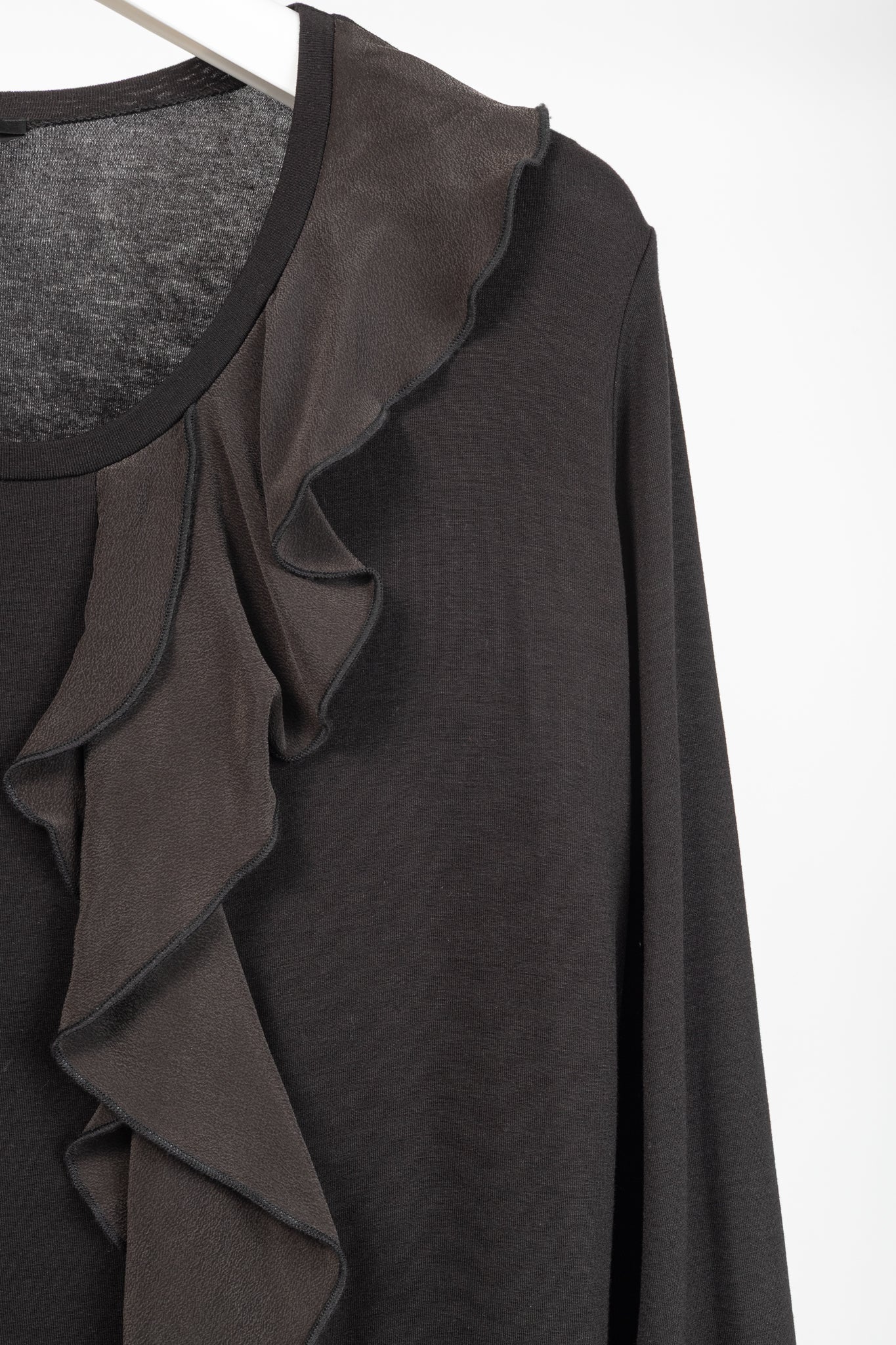 Weekend Max Mara Brown Jersey Silk-Ruffle T-Shirt