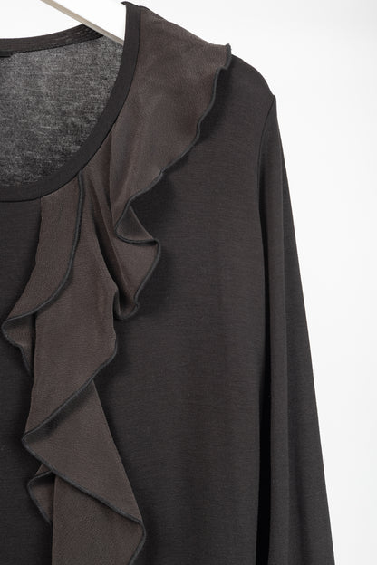 Weekend Max Mara Brown Jersey Silk-Ruffle T-Shirt