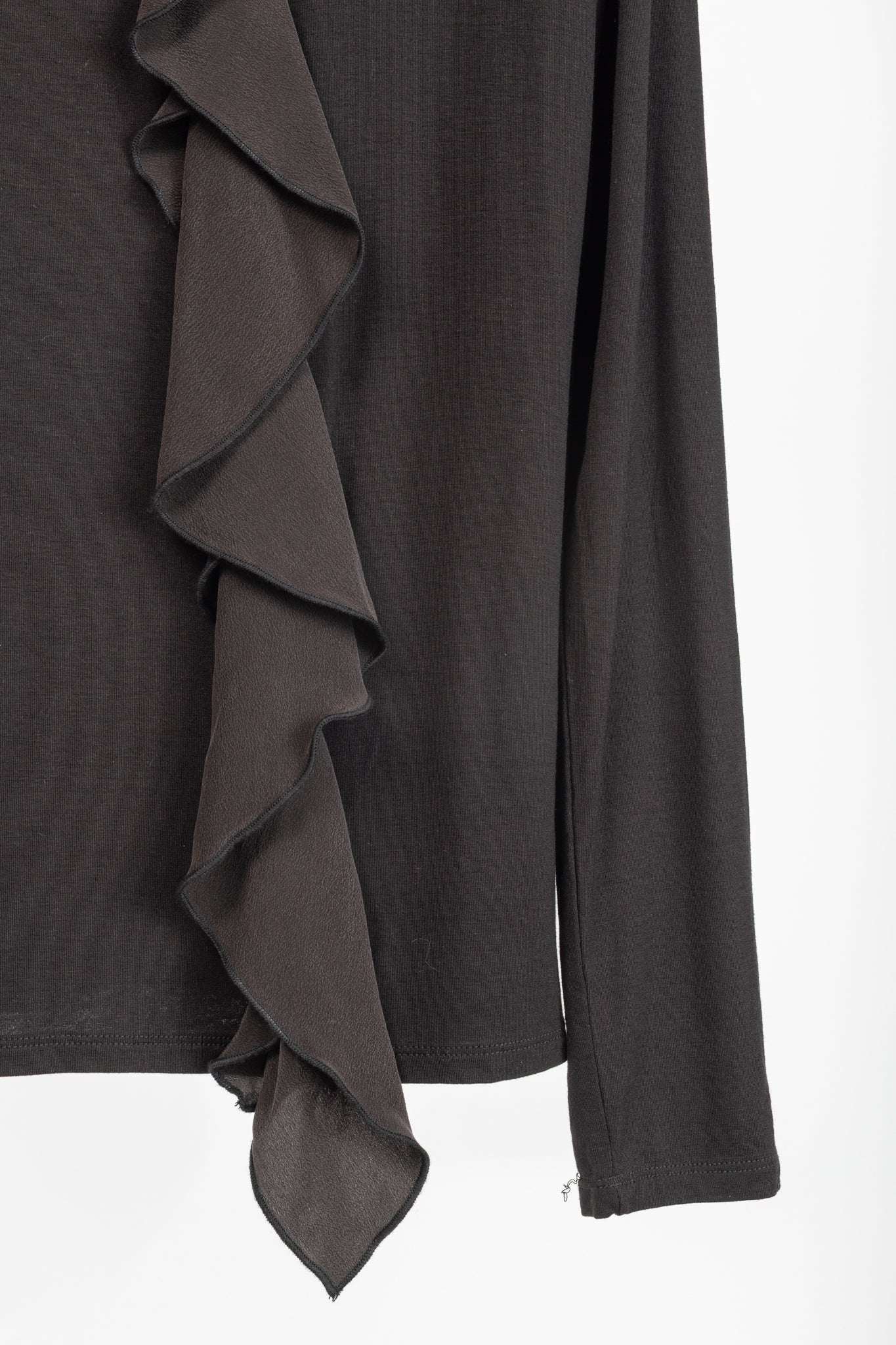 Weekend Max Mara Brown Jersey Silk-Ruffle T-Shirt