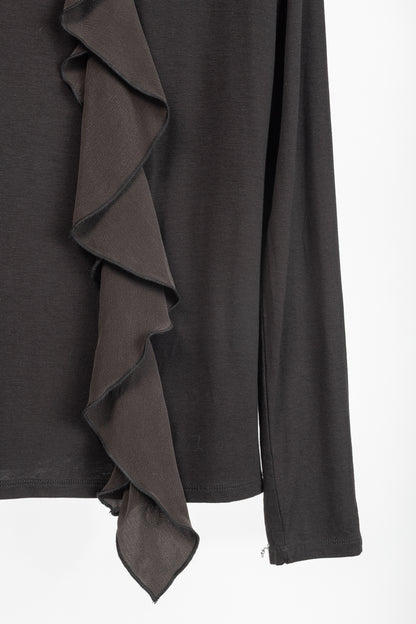 Weekend Max Mara Brown Jersey Silk-Ruffle T-Shirt