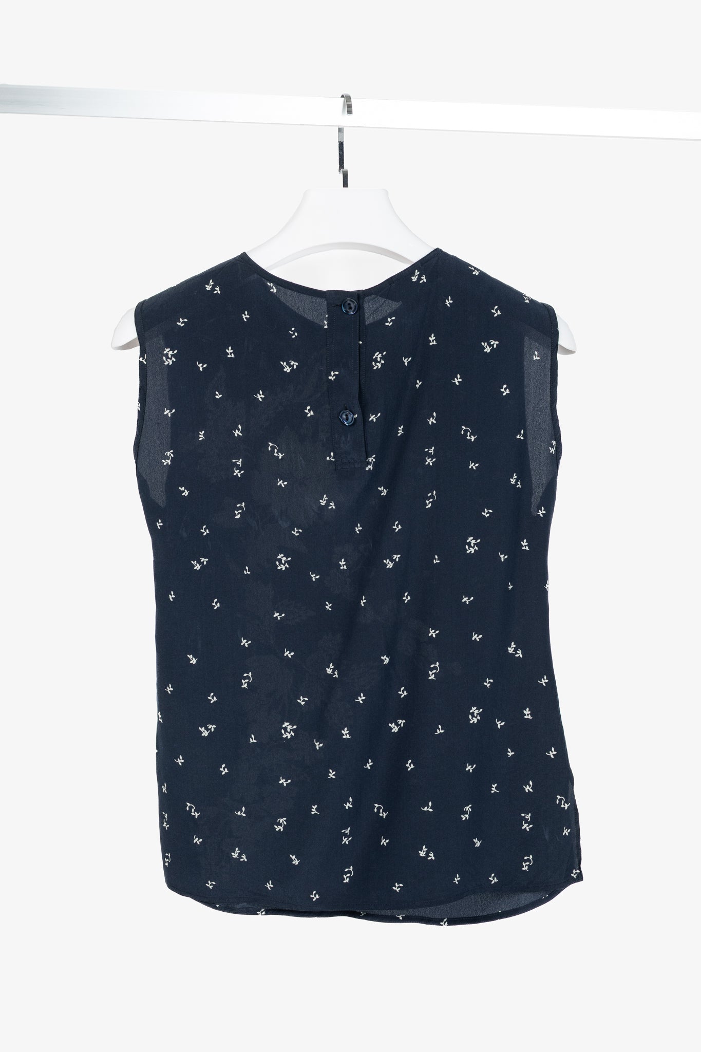 Max Mara Navy Floral Silk Sleeveless Blouse