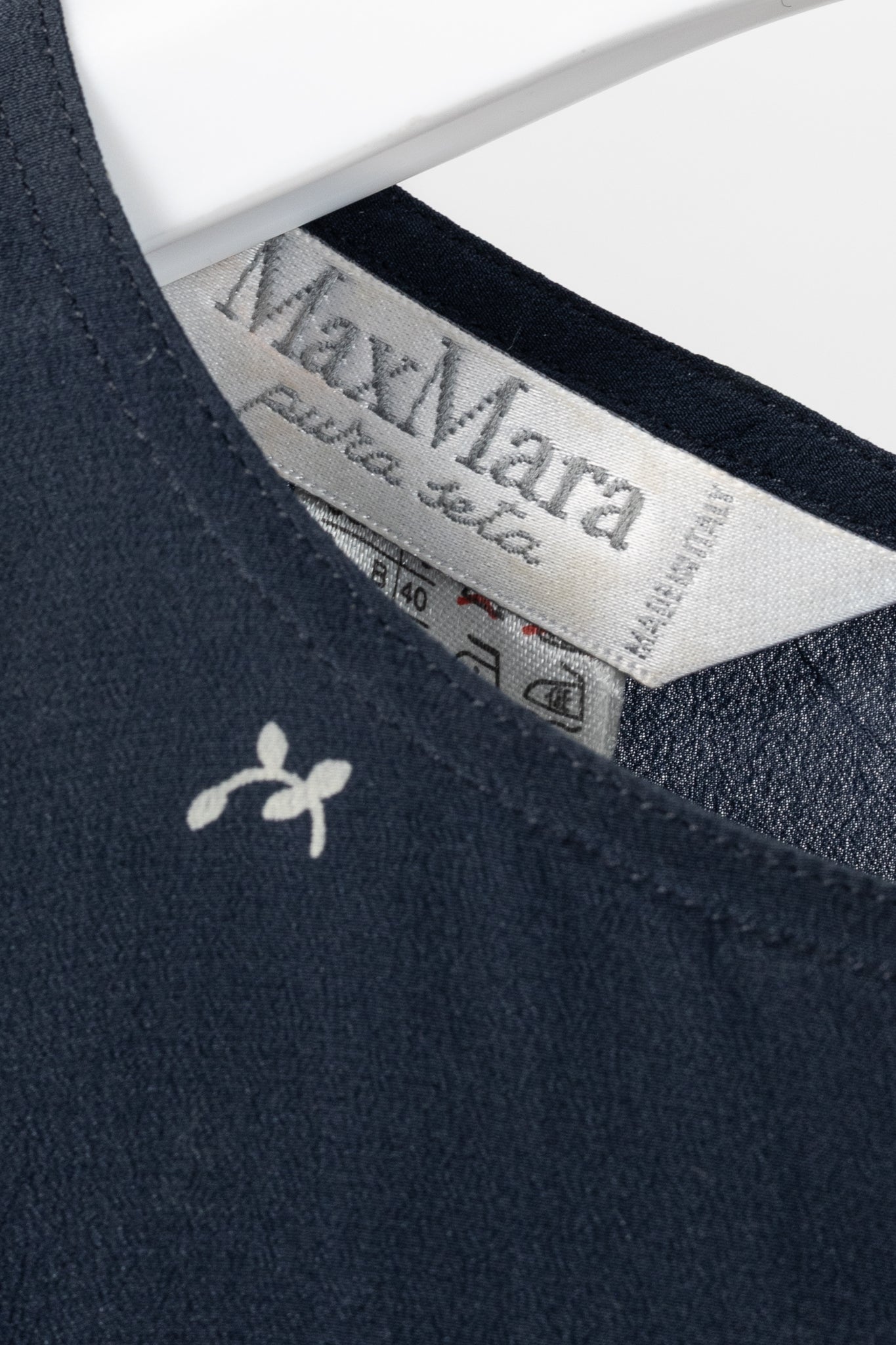 Max Mara Navy Floral Silk Sleeveless Blouse
