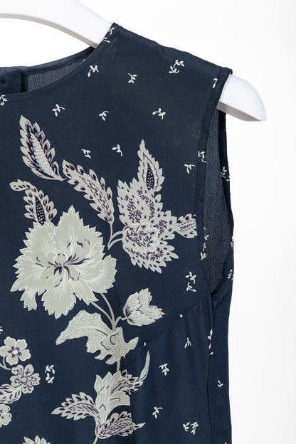 Max Mara Navy Floral Silk Sleeveless Blouse