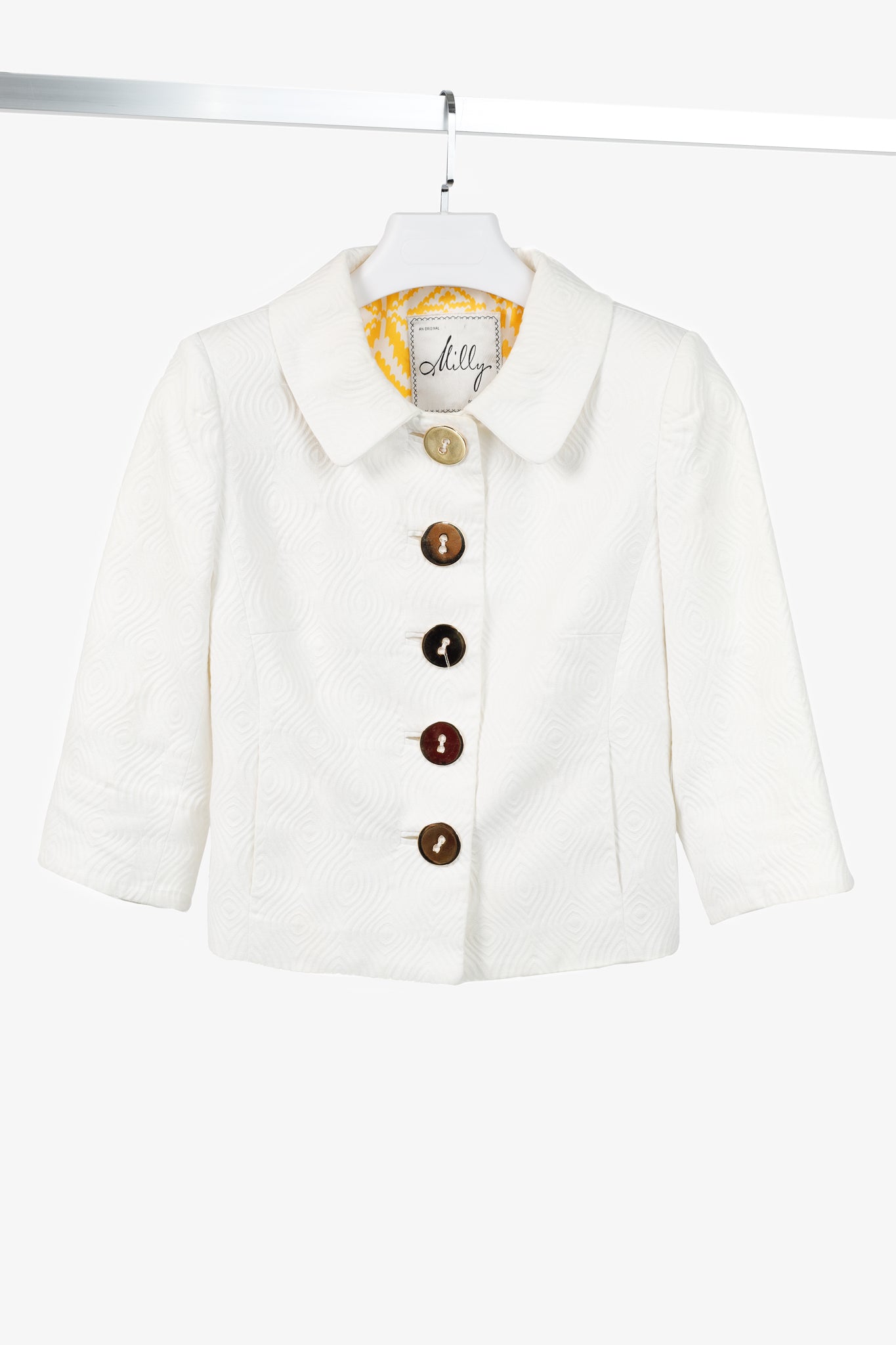 Milly SS/08 Runway White Cotton-Jacquard Cropped Jacket