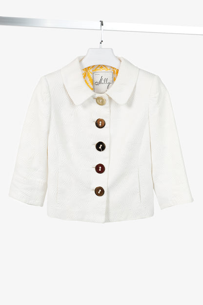 Milly SS/08 Runway White Cotton-Jacquard Cropped Jacket