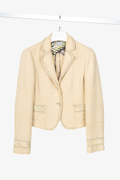 M by Missoni Metallic Beige Cotton-Tweed Trimmed Blazer