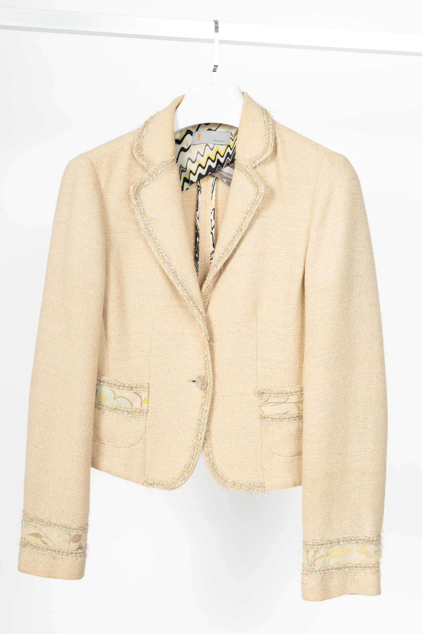 M by Missoni Metallic Beige Cotton-Tweed Trimmed Blazer