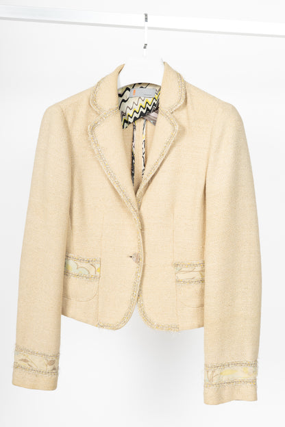 M by Missoni Metallic Beige Cotton-Tweed Trimmed Blazer