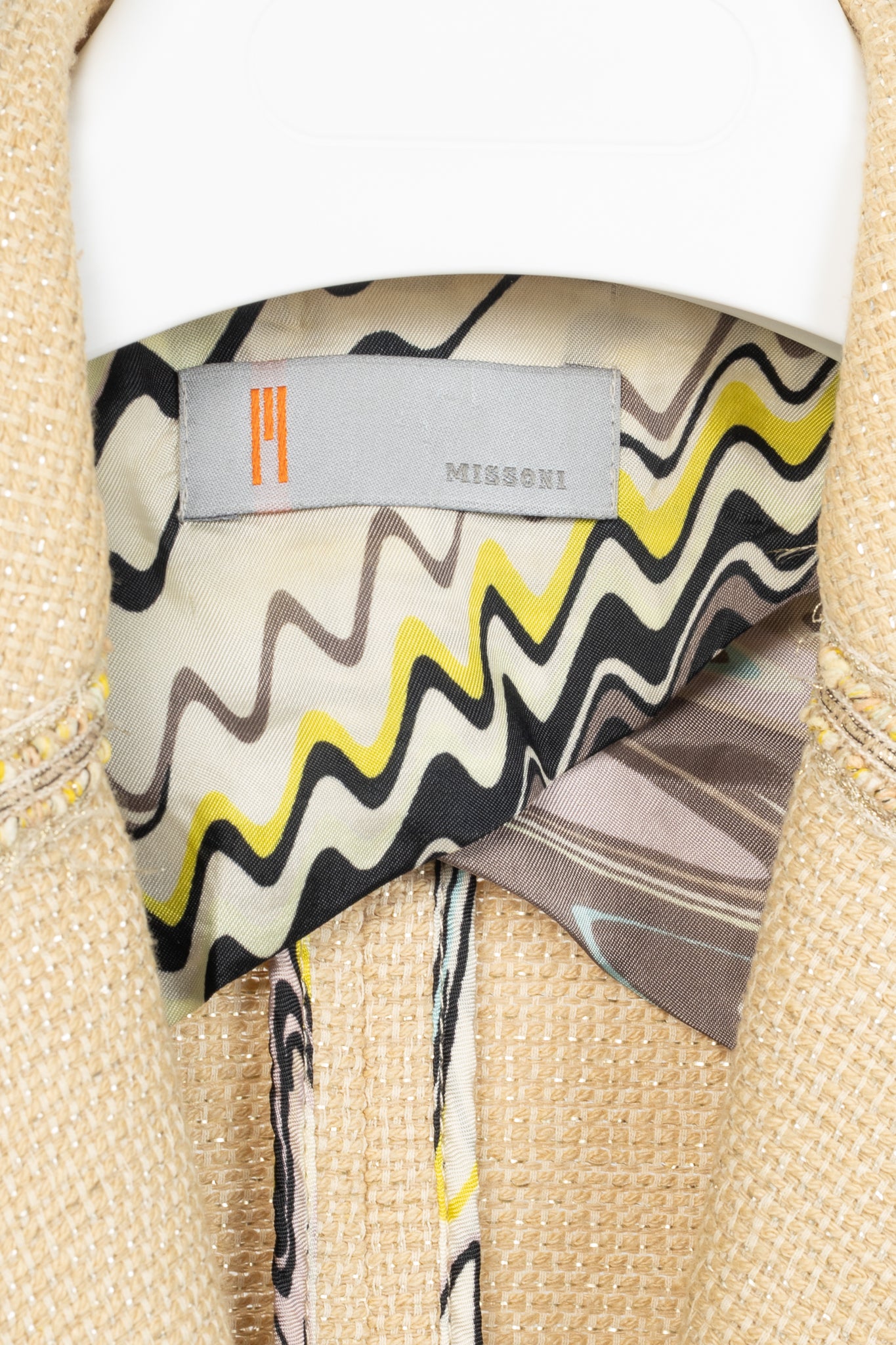 M by Missoni Metallic Beige Cotton-Tweed Trimmed Blazer