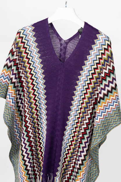 Missoni Purple Chevron Wool-Knit Fringe Poncho