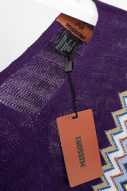 Missoni Purple Chevron Wool-Knit Fringe Poncho