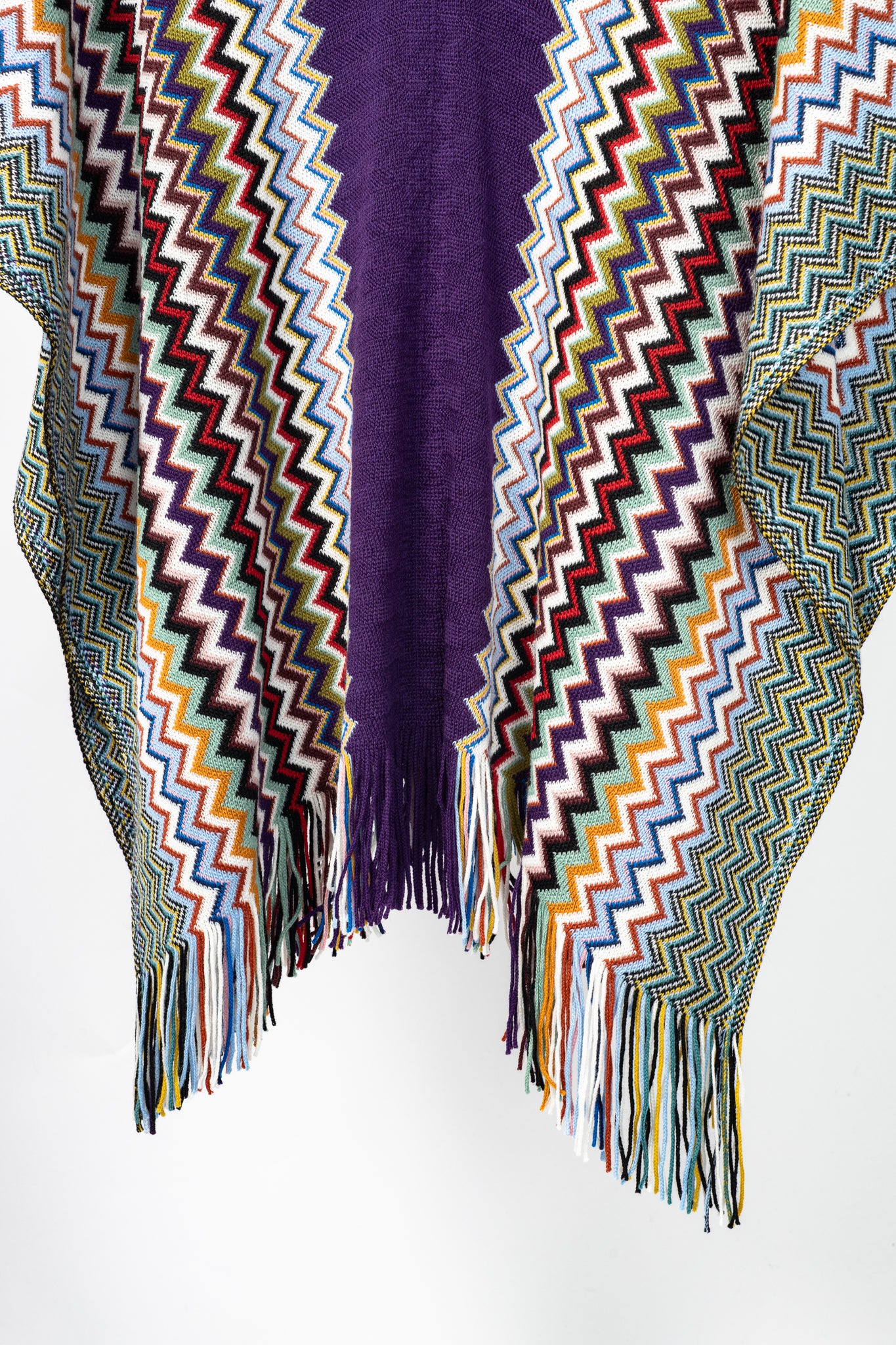 Missoni Purple Chevron Wool-Knit Fringe Poncho