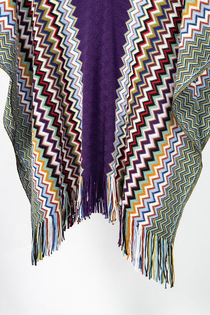 Missoni Purple Chevron Wool-Knit Fringe Poncho
