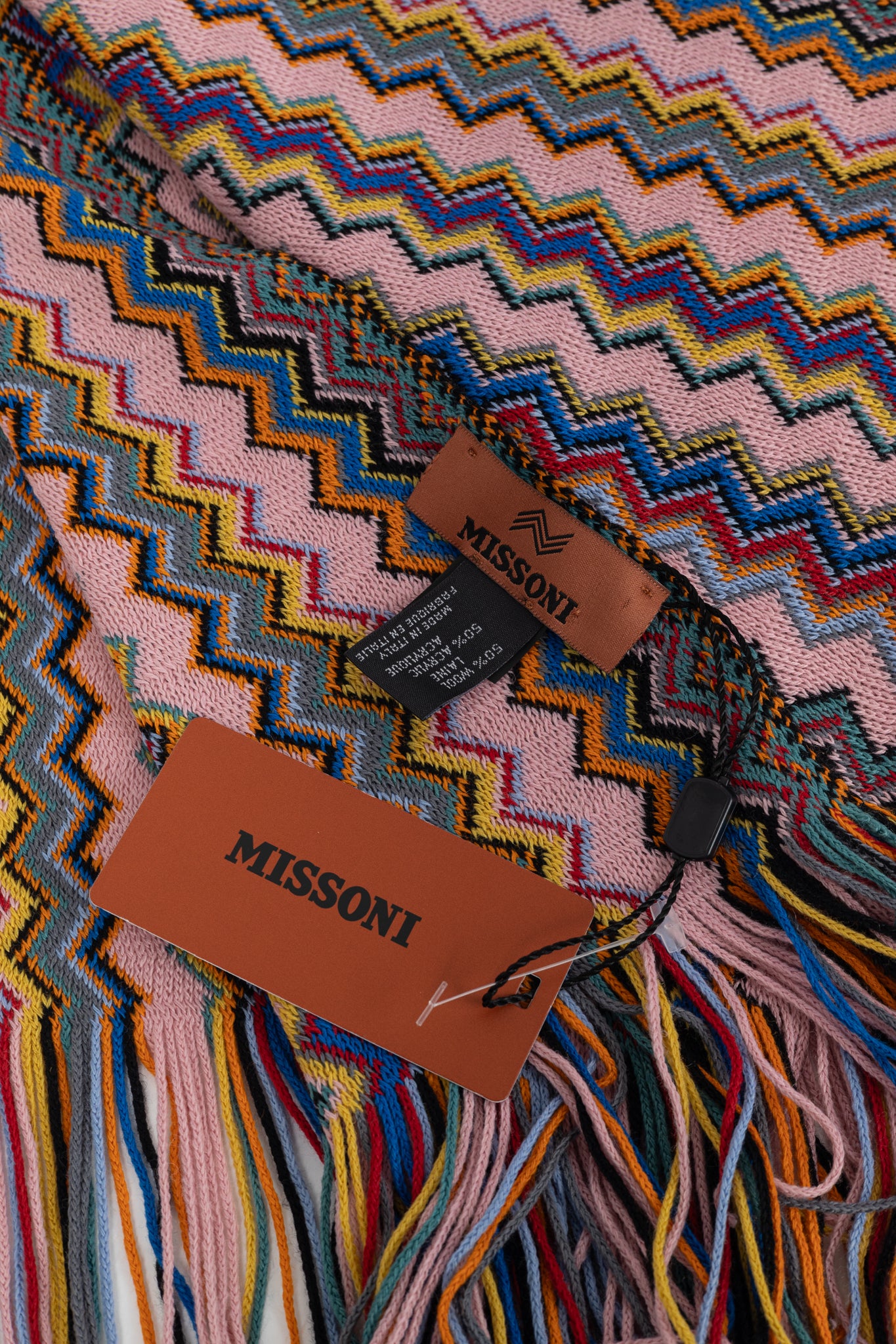 Missoni Pink Chevron-Jacquard Wool-Blend Fringed Scarf