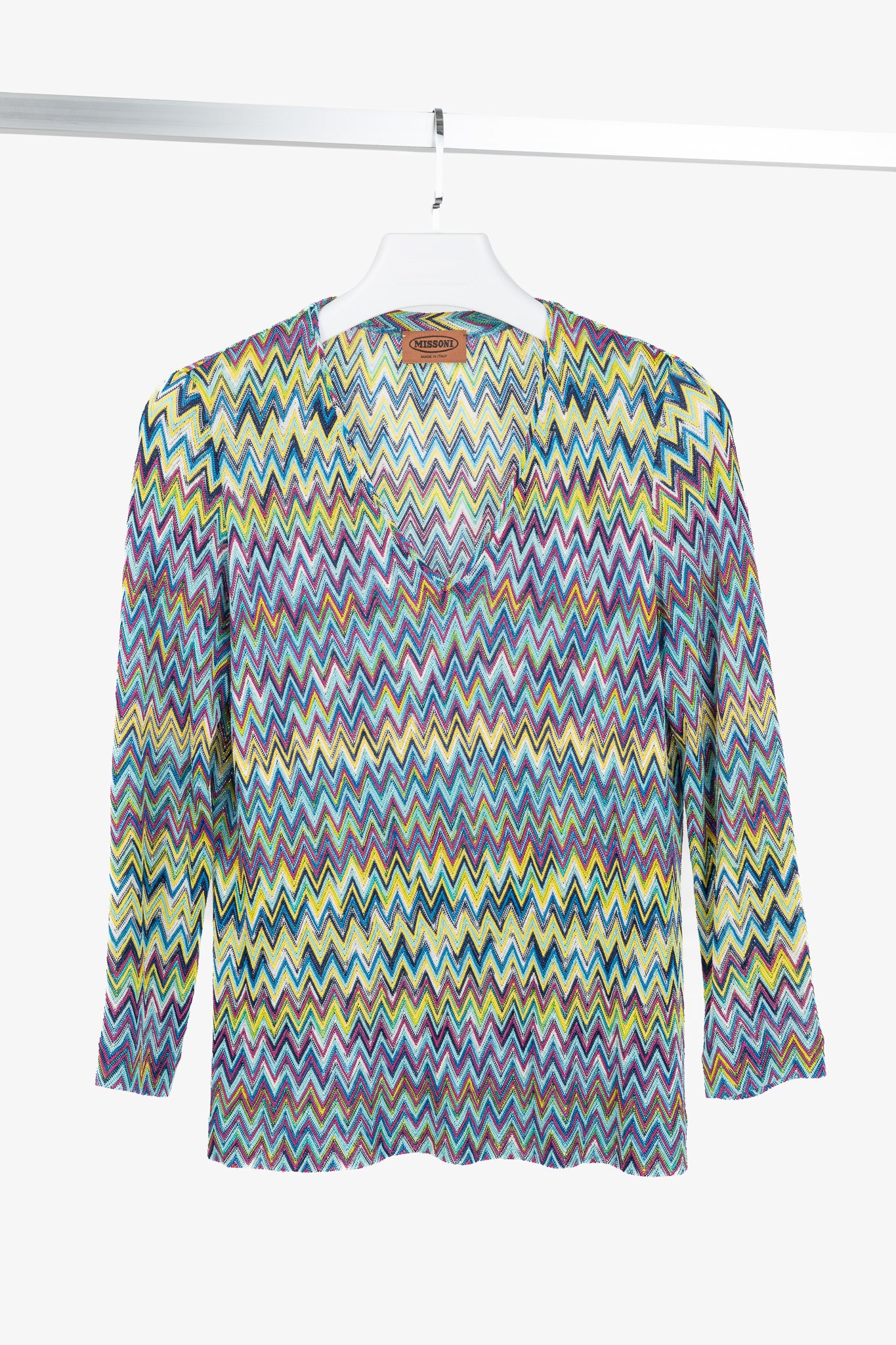 Missoni 90's Vintage Blue Chevron Knit 3/4 Sleeve Top