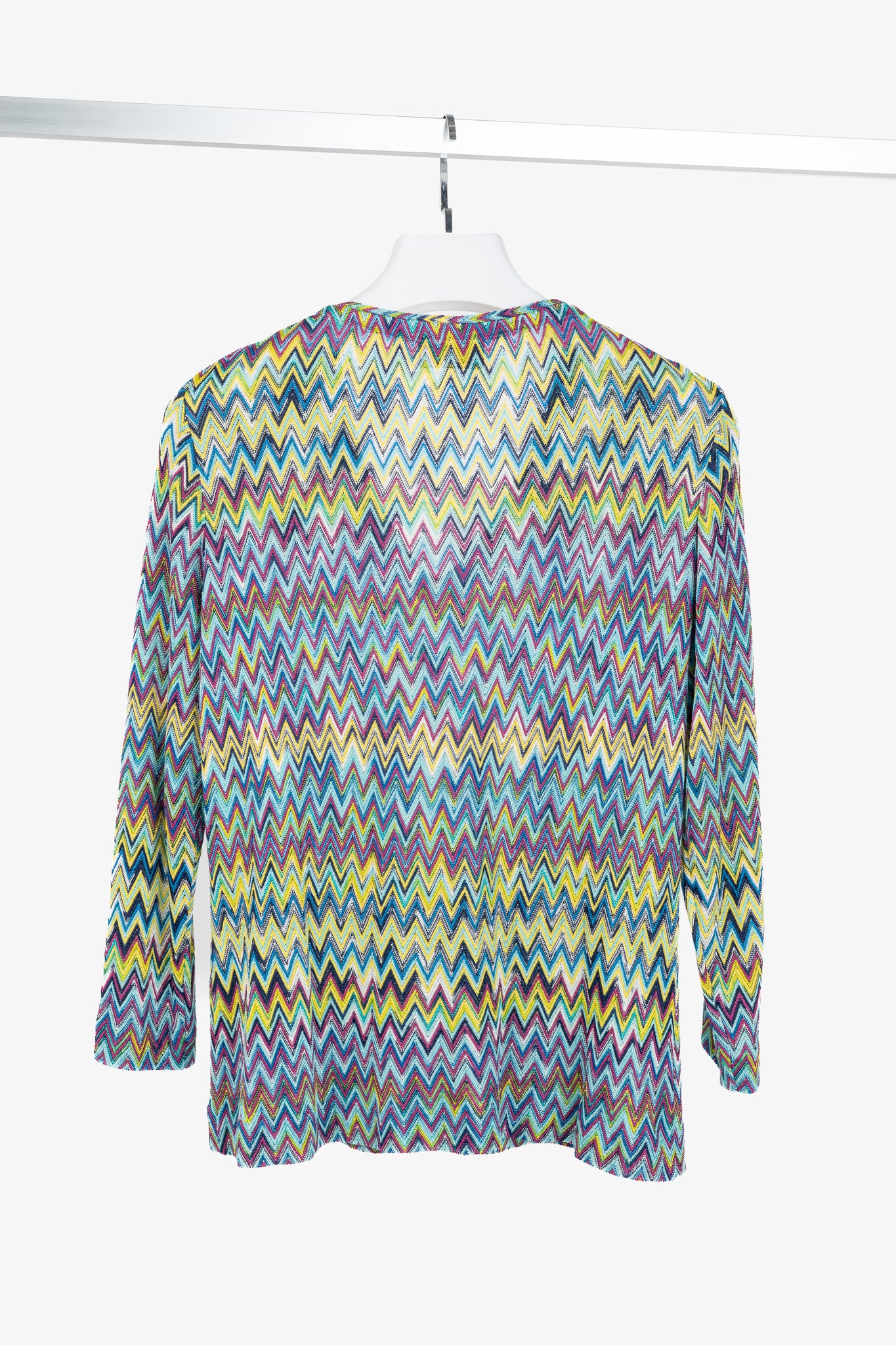 Missoni 90's Vintage Blue Chevron Knit 3/4 Sleeve Top