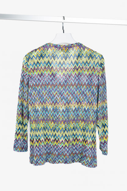 Missoni 90's Vintage Blue Chevron Knit 3/4 Sleeve Top