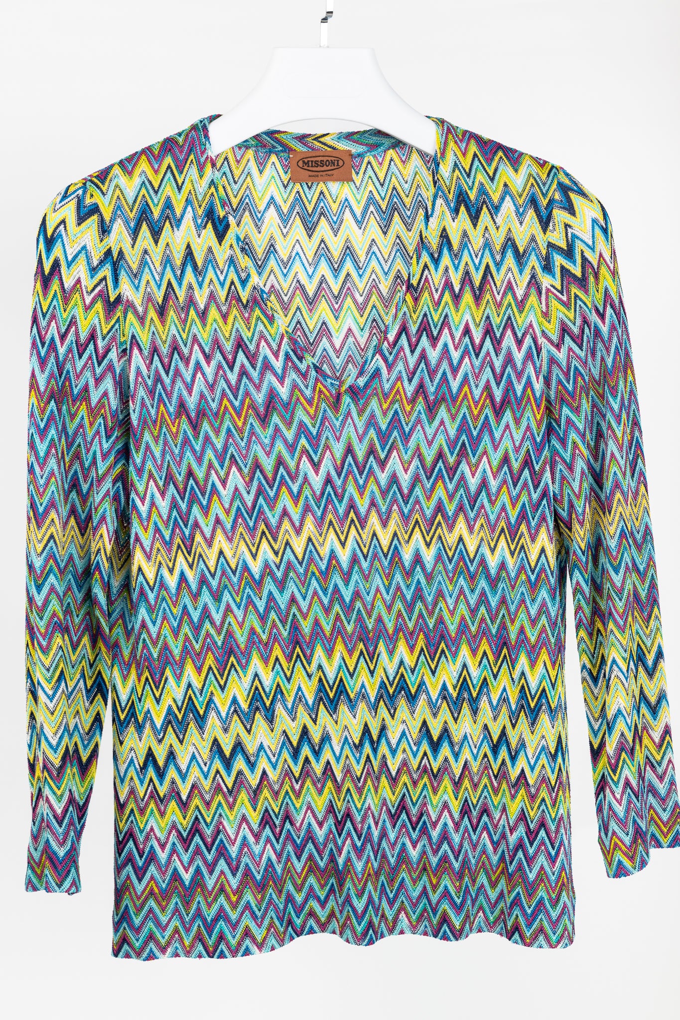 Missoni 90's Vintage Blue Chevron Knit 3/4 Sleeve Top