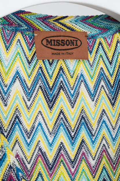 Missoni 90's Vintage Blue Chevron Knit 3/4 Sleeve Top