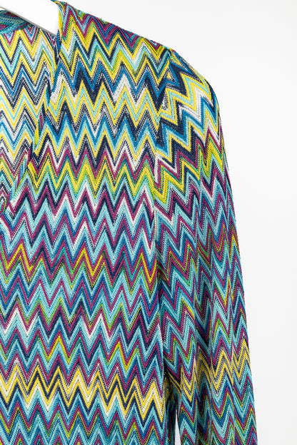 Missoni 90's Vintage Blue Chevron Knit 3/4 Sleeve Top
