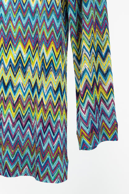 Missoni 90's Vintage Blue Chevron Knit 3/4 Sleeve Top